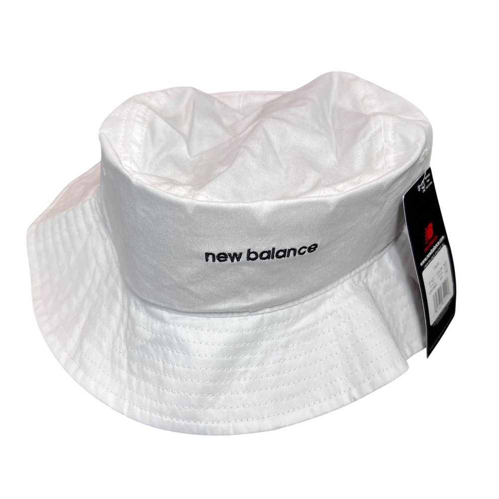 New Balance White Bucket Hat Blokecore Cotton Blend Embroidered OSZ Unisex Brim